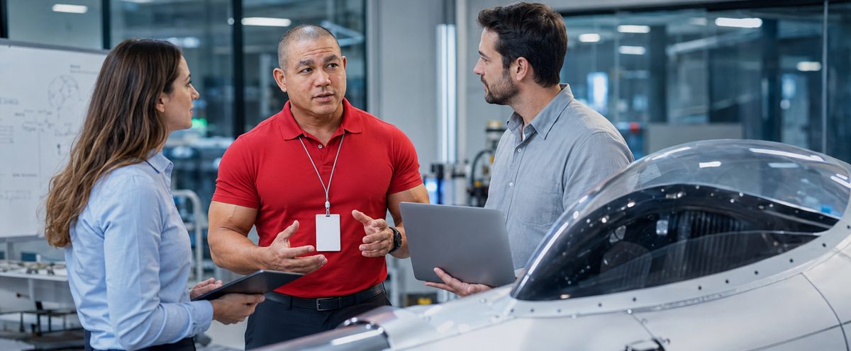 Biomedical equipment technician in a red BiomedRx shirt at work in a hospital equipment shop Biomedical equipment technician in a red BiomedRx shirt at work in a hospital equipment shop