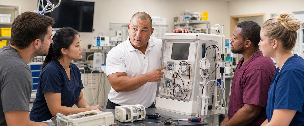 Devin Teaches Dialysis Equipment in Training Lab Devin Teaches Dialysis Equipment in Training Lab