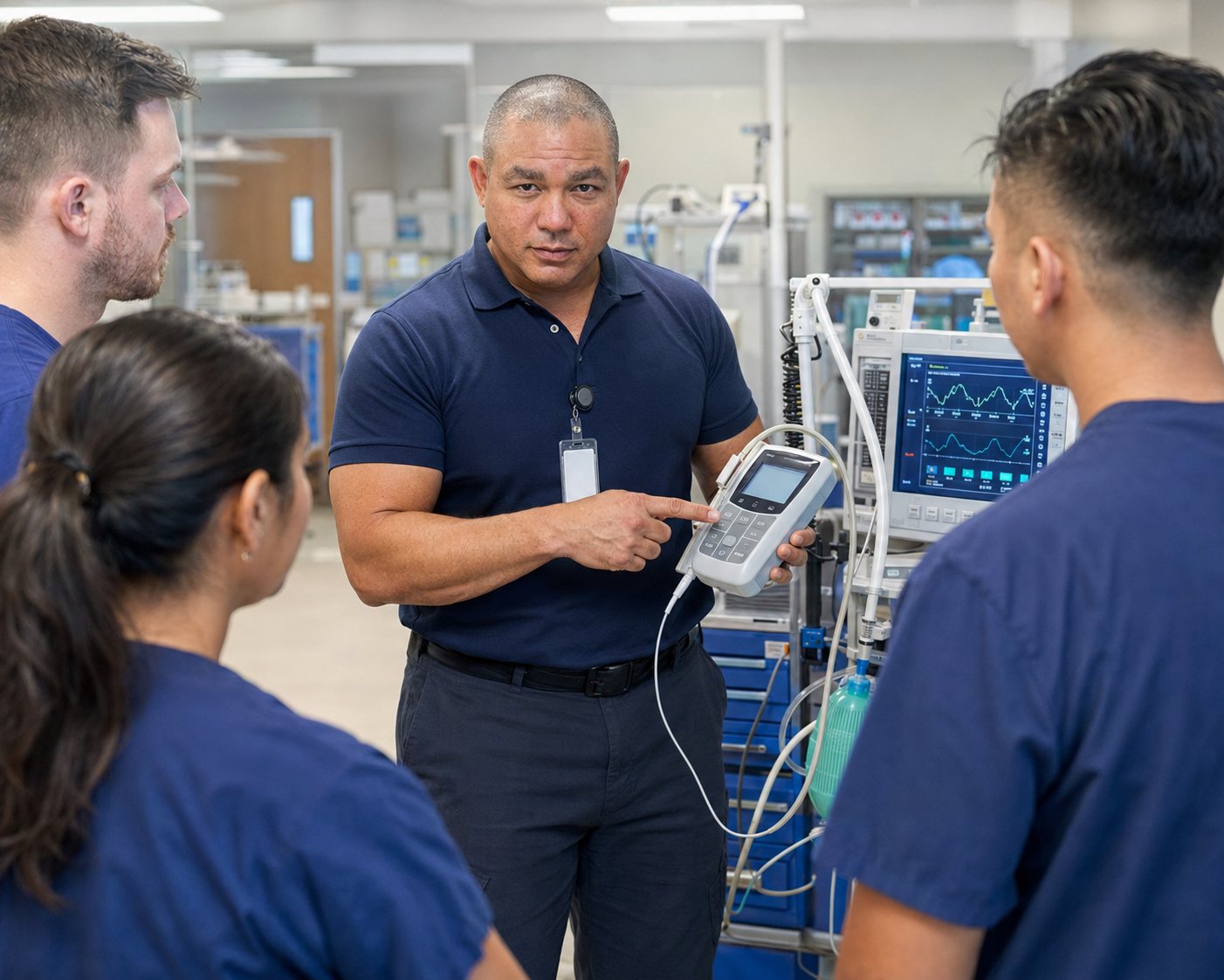 BiomedRx technician performing medical equipment field service rialto to protect patient safety