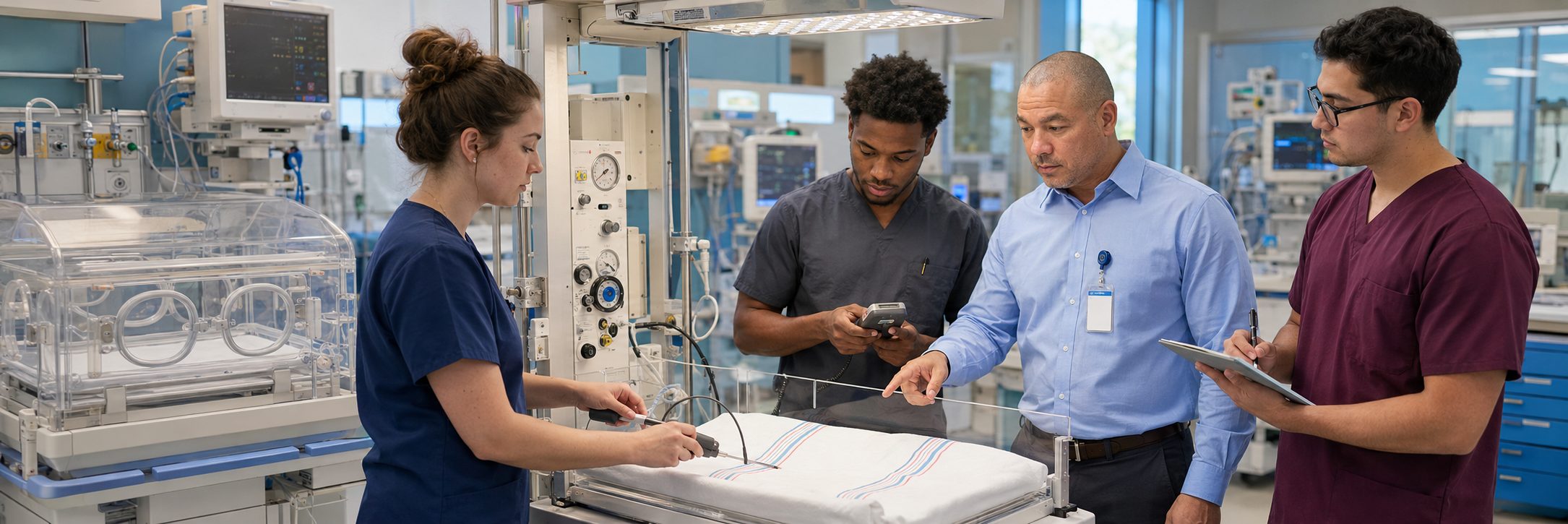 Anesthesia machine service training for biomedical technicians | BiomedRx Biomedical equipment technicians training on anesthesia machine service procedures