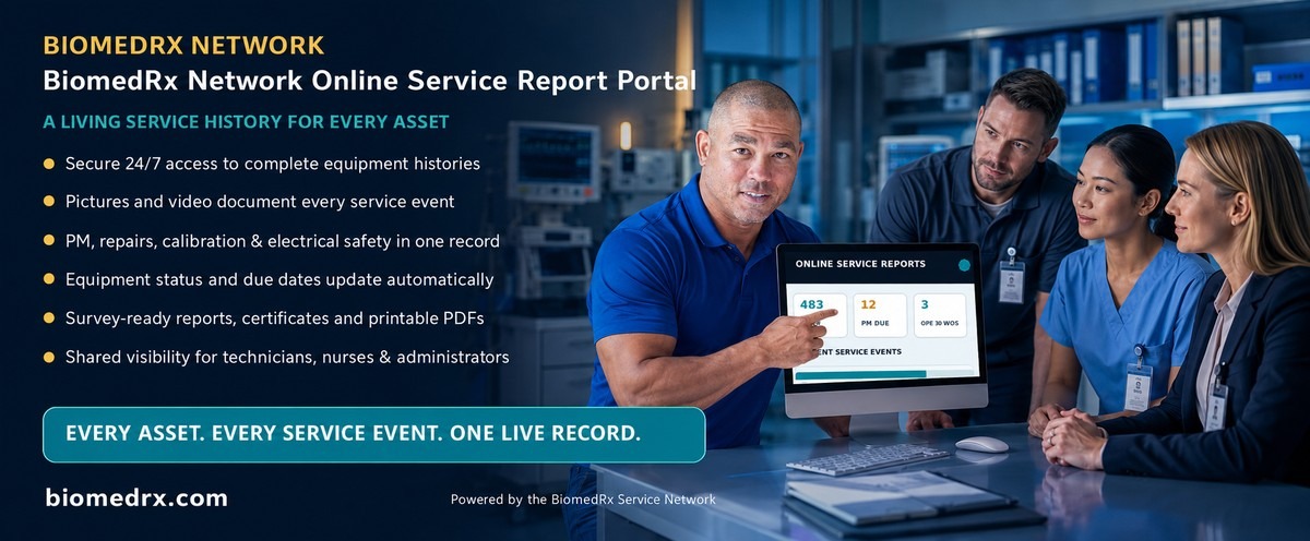 BiomedRx Online Service Report Portal β every service event, live in your secure online report portal; view a sample report